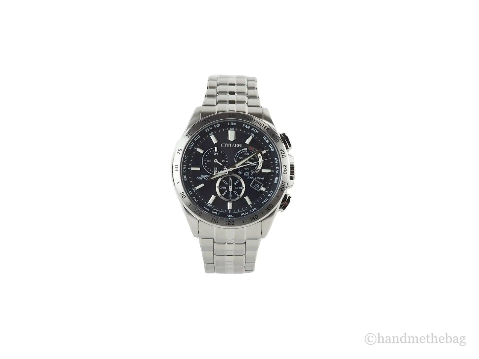 Citizen (CB5870-58L) Eco-Drive A-T World Chronograph Stainless Steel Wrist Watch - Evallys.com # #