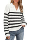 WIHOLL Long Sleeve Sweaters for Women 2024 Fall Winter Outfits Fashion Polo V Neck Clothes Tops 2-black Stripe XX-Large - Evallys.com # #