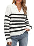 WIHOLL Long Sleeve Sweaters for Women 2024 Fall Winter Outfits Fashion Polo V Neck Clothes Tops 2-black Stripe XX-Large - Evallys.com # #