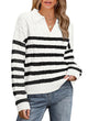 WIHOLL Long Sleeve Sweaters for Women 2024 Fall Winter Outfits Fashion Polo V Neck Clothes Tops 2-black Stripe XX-Large - Evallys.com
