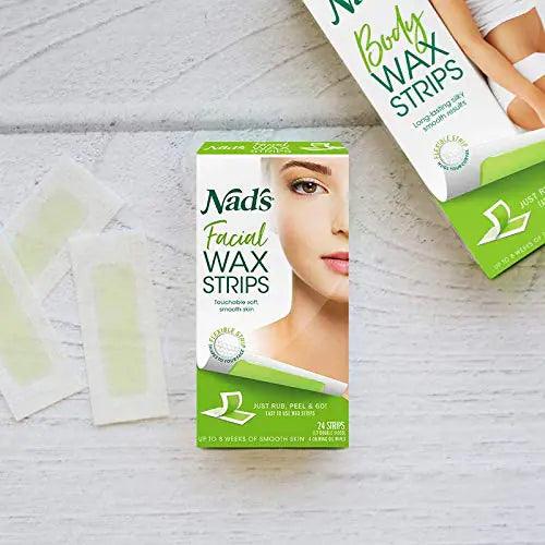 Nad's Facial Wax Strips - Facial Hair Removal for Women - Waxing Kit With 48 Face Wax Strips + 8 Calming Oil Wipes + Skin Protection Powder - Evallys.com # #