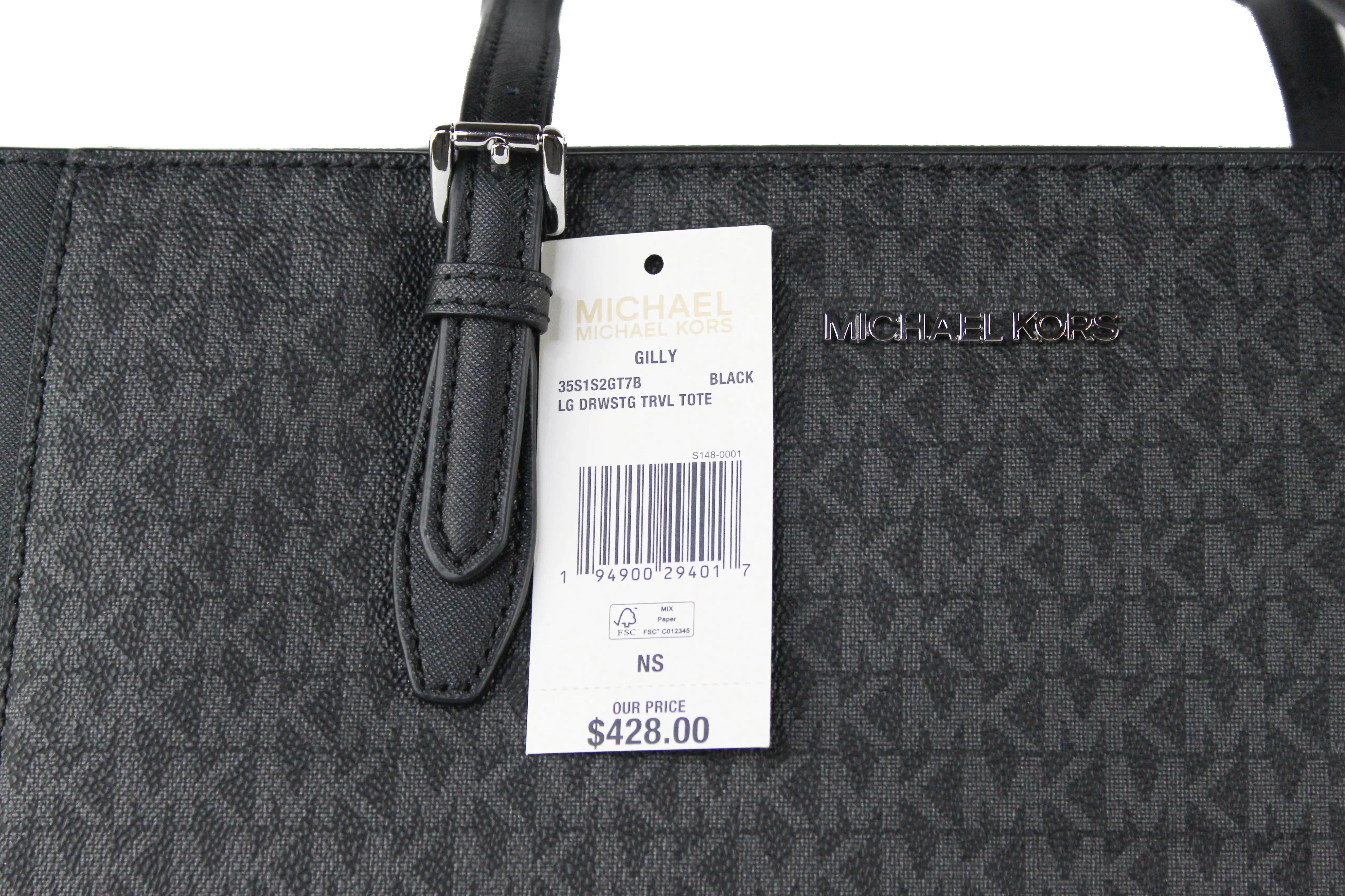 Michael Kors Gilly Large Black Signature PVC Travel Drawstring Tote Bag Handbag - Evallys.com # #