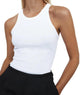 Artfish Women's Sleeveless Full Length Ribbed Fitted Racerback Workout Crew High Neck Basic Tank Top Small White - Evallys.com