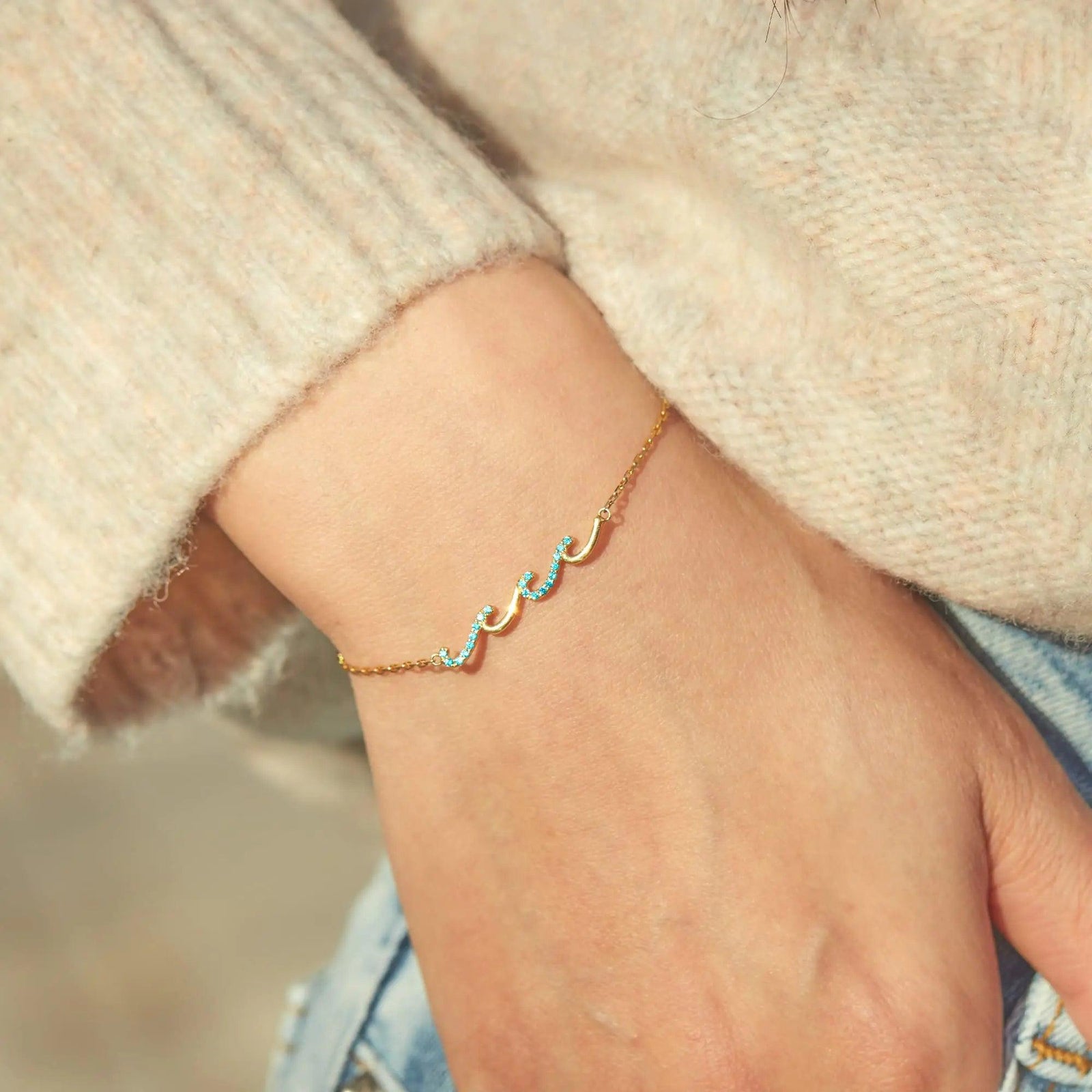 STORYJEWELLERY Wave Bracelets, Birthday Gifts for Women, Gifts for Mom, Sister Birthday Gifts, Daughter Gifts from Mom, Mom Birthday Gifts, Daughter Bracelets, Mothers Day Gifts, Christmas Gifts brass plated with 18k gold - Evallys.com # #