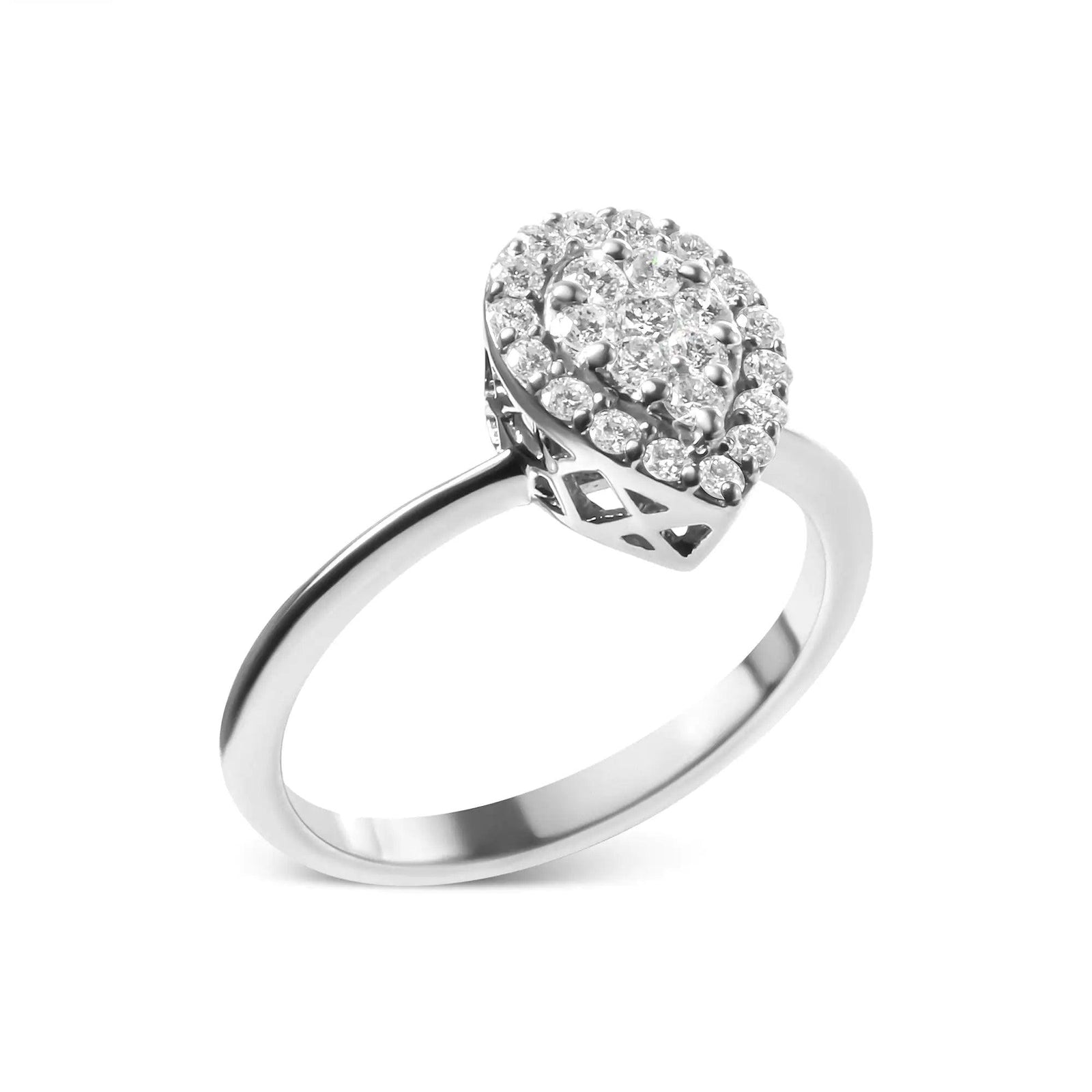 10K White Gold 3/8 Cttw Round-Cut Lab Grown Diamond Cluster Pear Promise Ring (G-H Color, VS2-SI1 Clarity) - Evallys.com # #