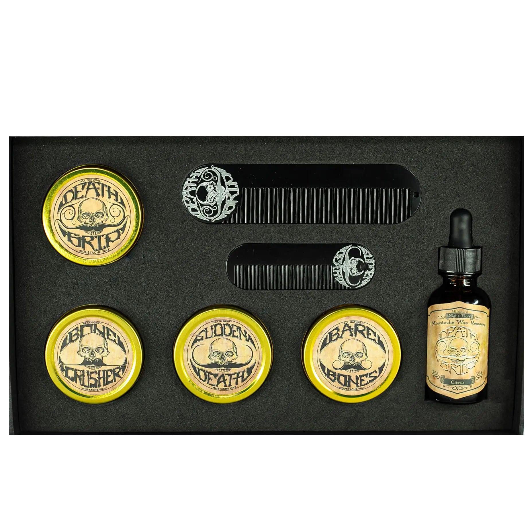 Gold Standard Mustache Kit - 4 One Ounce Mustache Wax, 2 Combs, 1 Night Fury Mustache Wax Remover Oil Gold Standard Mustache Kit - Evallys.com # #