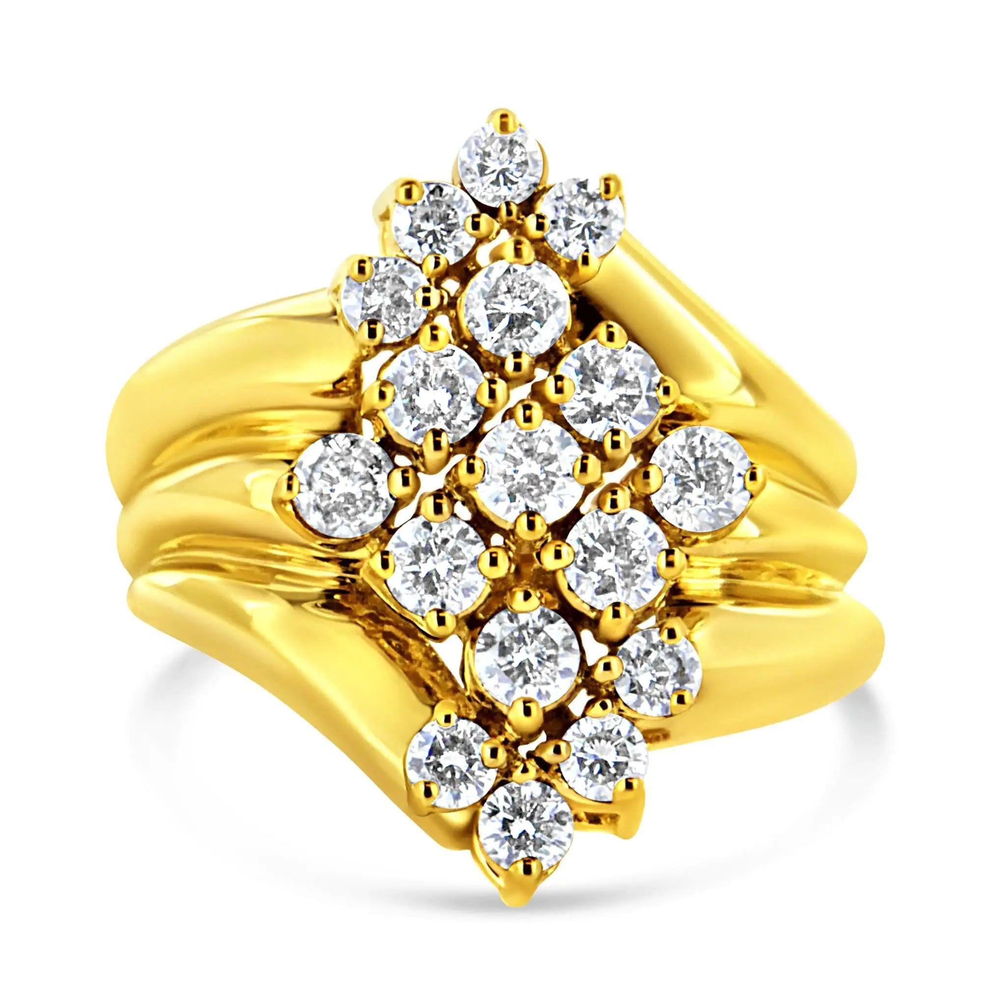 10K Yellow Gold Plated .925 Sterling Silver Diamond Cocktail Ring (1 1/2 Cttw, J-K Color, I1-I2 Clarity) - Evallys.com # #