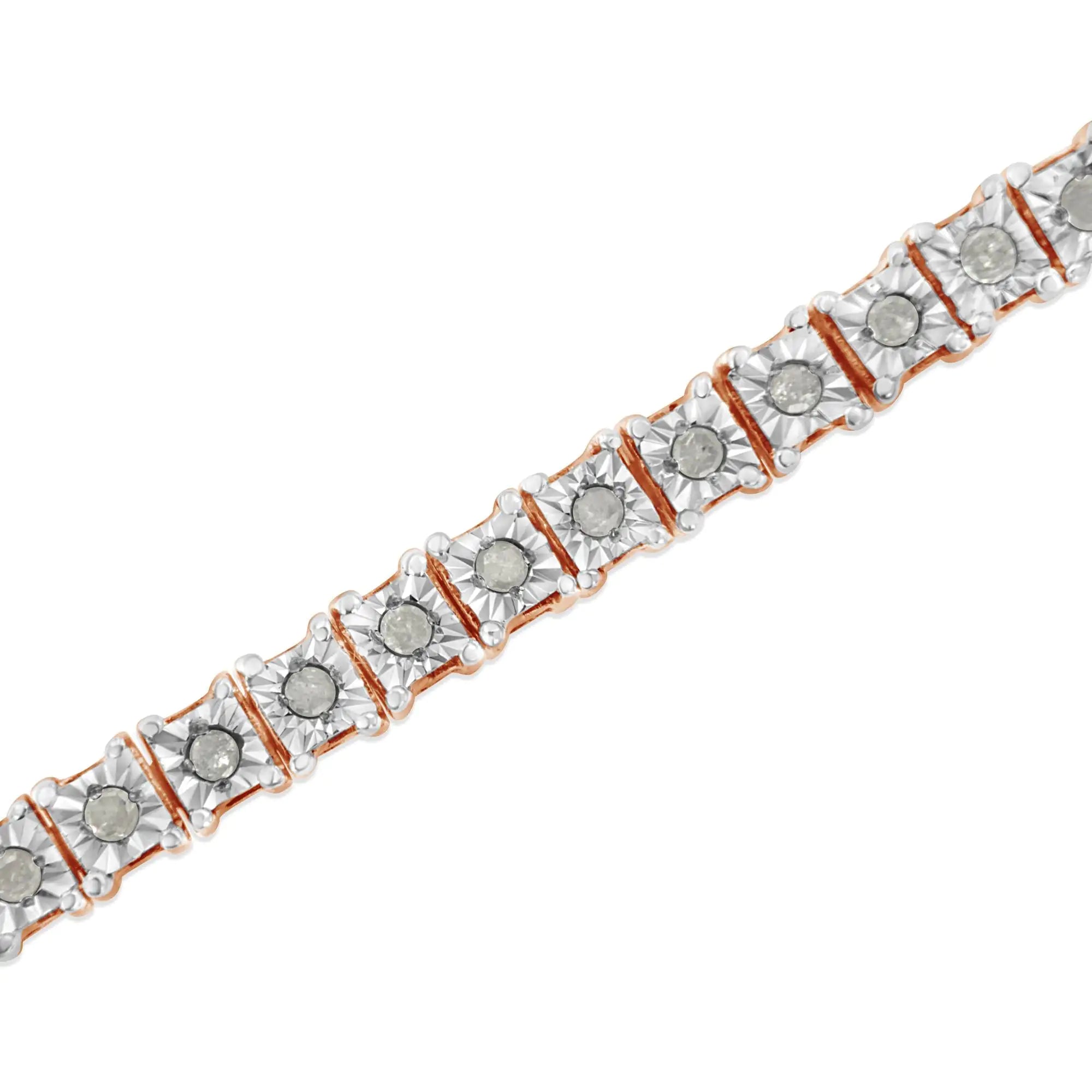 .925 Sterling Silver 1.0 Cttw Diamond Square Frame Miracle-Set Tennis Bracelet (I-J Color, I3 Clarity) - 8" - Evallys.com # #