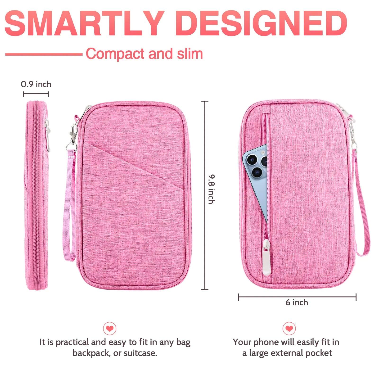 Passport Holder Family, Women Rfid Blocking Passport Wallet, Travel Essentials Premium Wallets, Waterproof Passport Holders Bag for Men Traveling, Travel Document Organizer Credit Cards Case 04 Pale Pink - Evallys.com # #