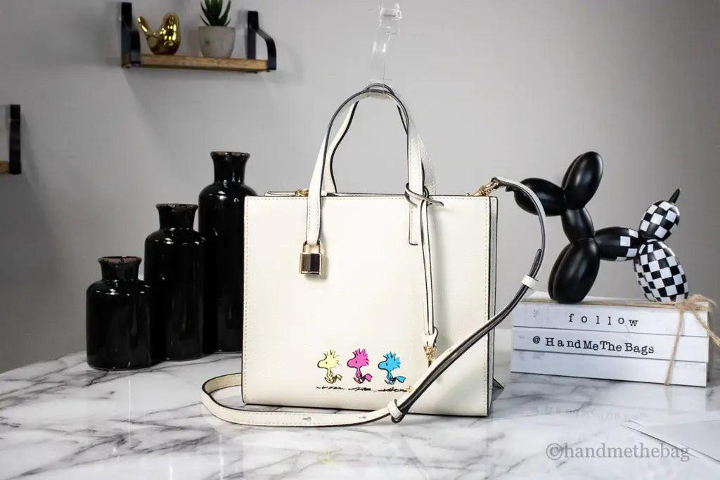 Marc Jacobs X Peanuts Small Ivory Leather Woodstock Tote - Evallys.com # #