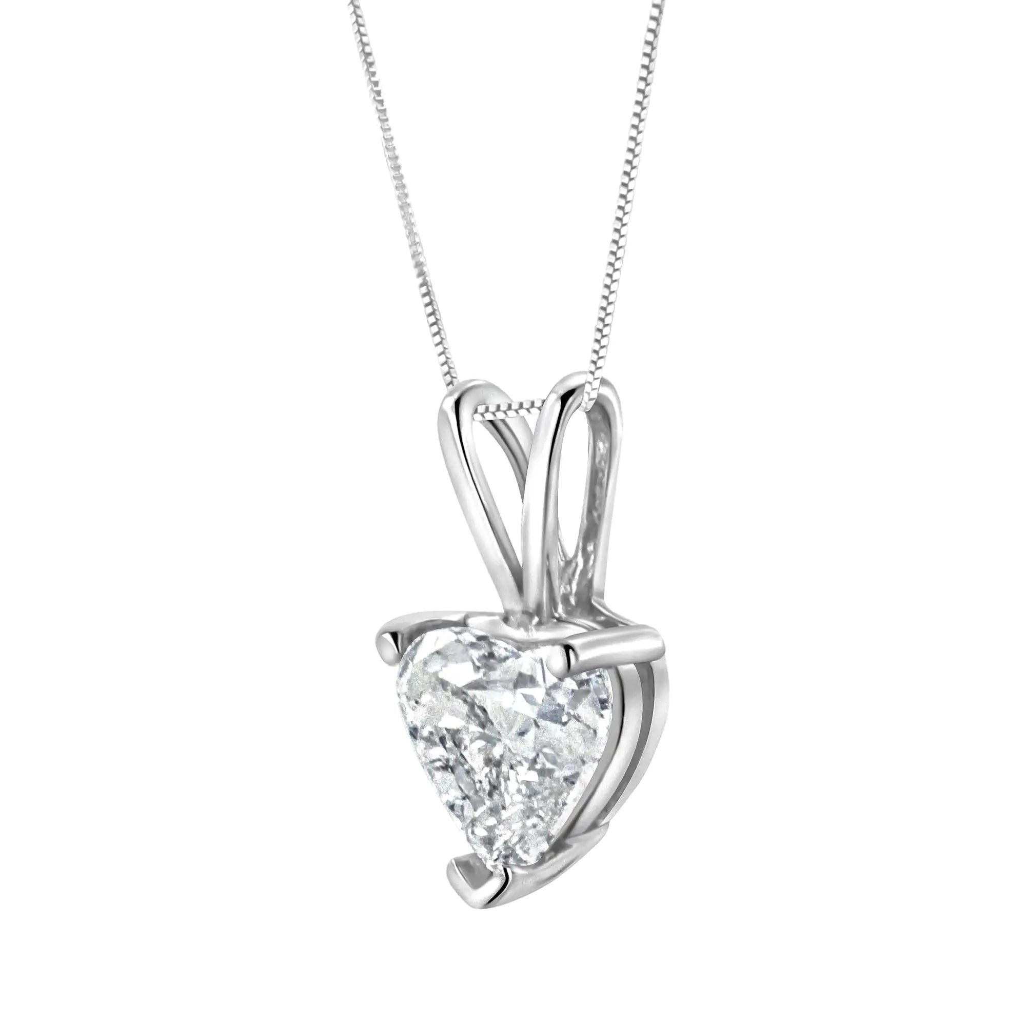 14K White Gold 3-Prong Set Heart Shaped Solitaire Lab Grown Diamond 18" Pendant Necklace (F-G Color, VS2-SI1 Clarity) - Evallys.com # #