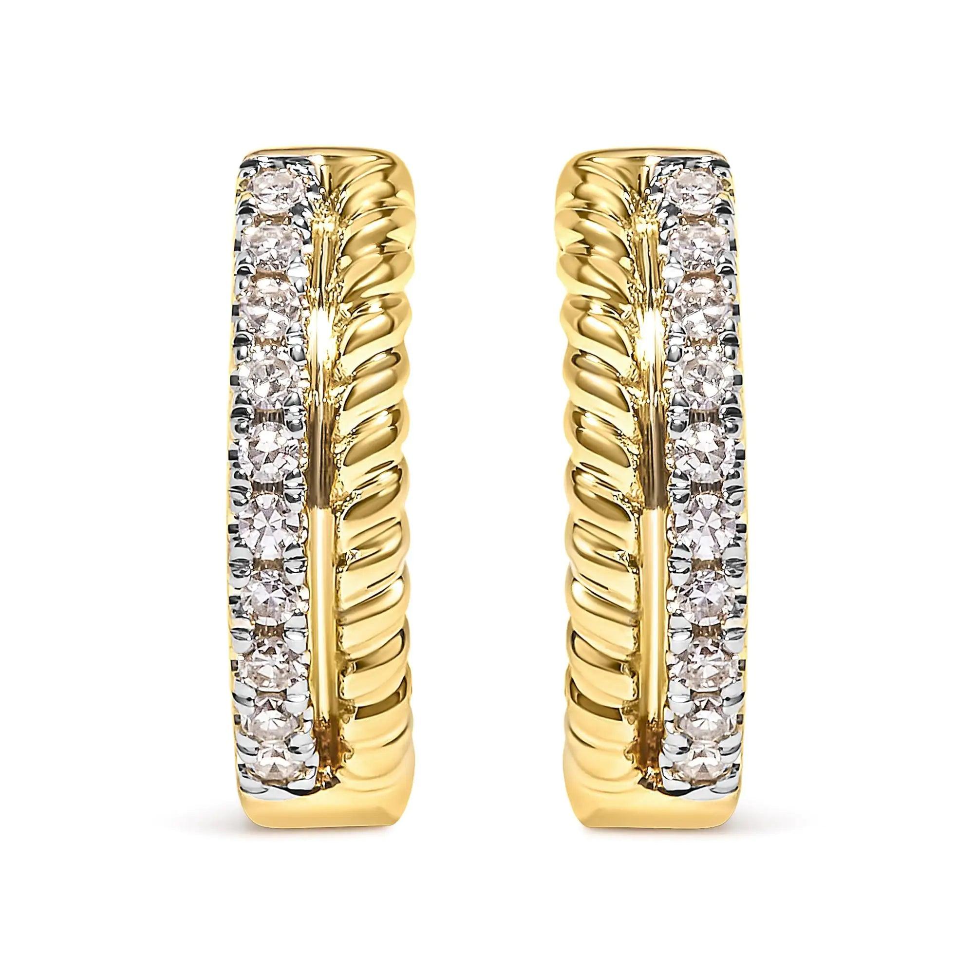 10K Yellow Gold 1/10 Cttw Diamond and Rope Twist Huggy Hoop Earrings (H-I Color, I1-I2 Clarity) - Evallys.com # #