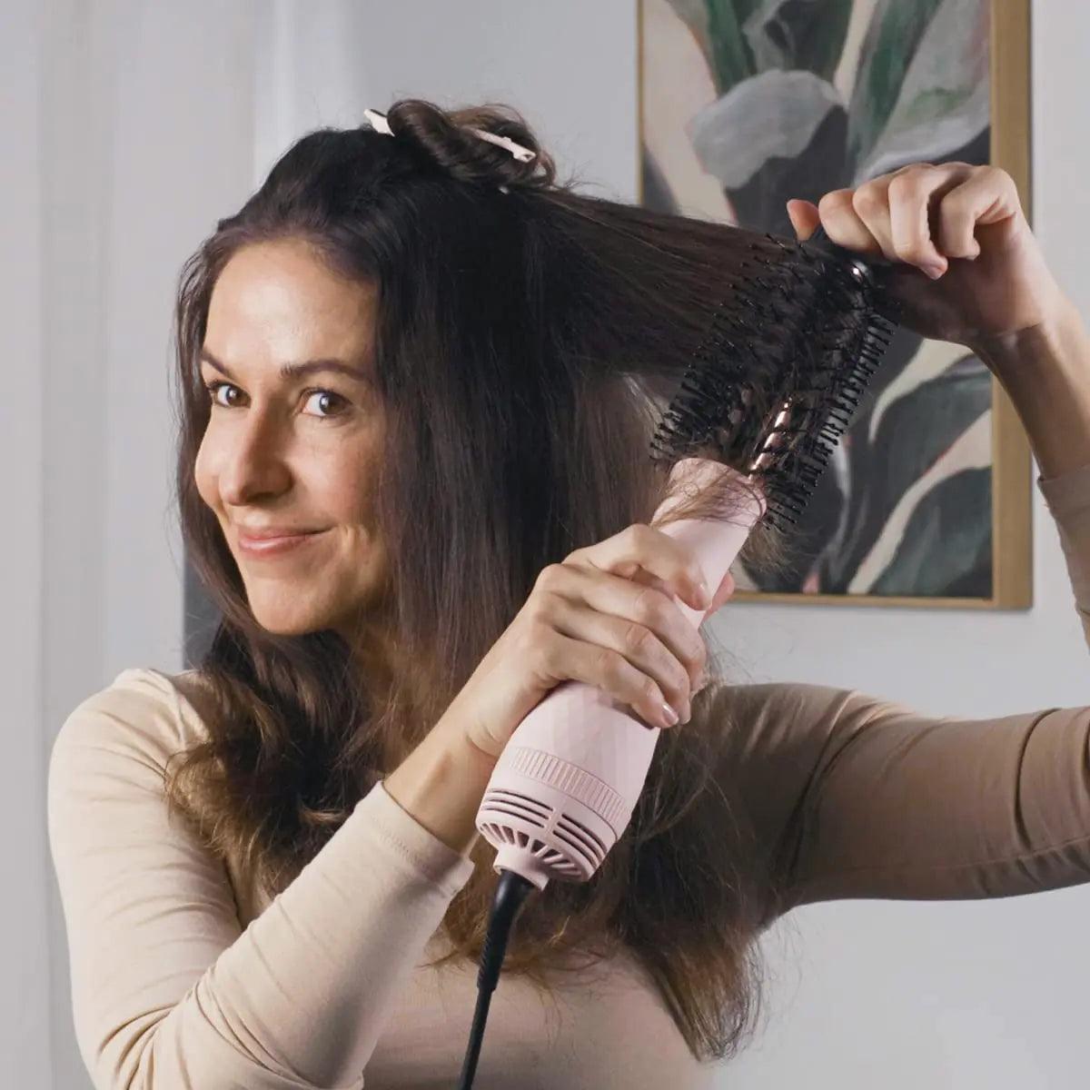 L'ANGE HAIR Le Volume 2-in-1 Titanium Blow Dryer Brush | Hot Air Brush in One with Oval Barrel | Hair Styler for Smooth, Frizz-Free Results for All Hair Types (Blush - 75 mm) (Blush - 75mm) - Evallys.com # #