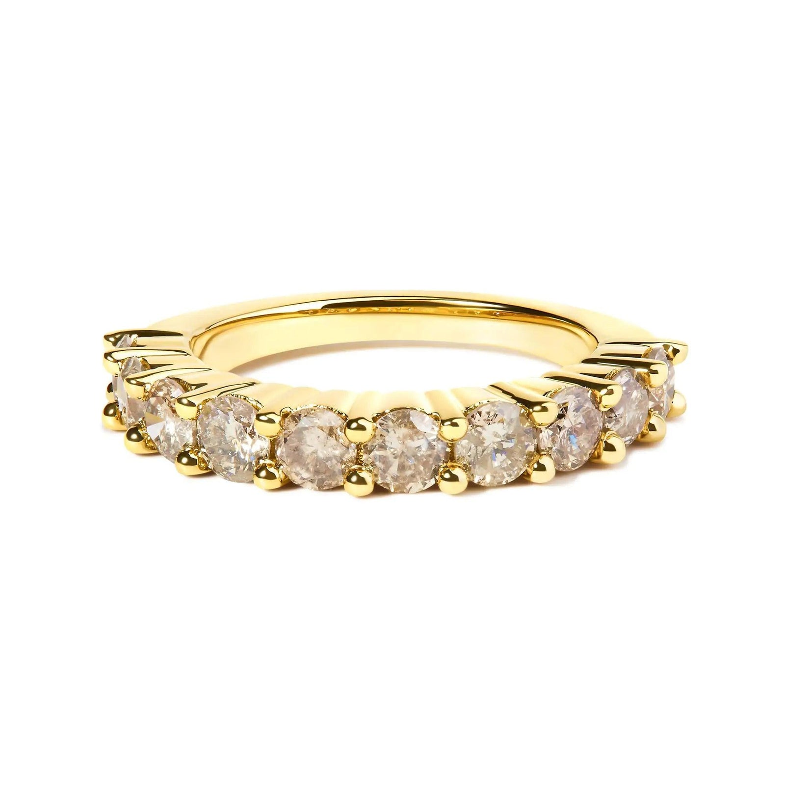 14K Yellow Gold Plated .925 Sterling Silver 2.0 Cttw Round Brilliant Cut Diamond 10 Stone Anniversary Band Ring (J-K Color, I1-I2 Clarity) - Evallys.com # #