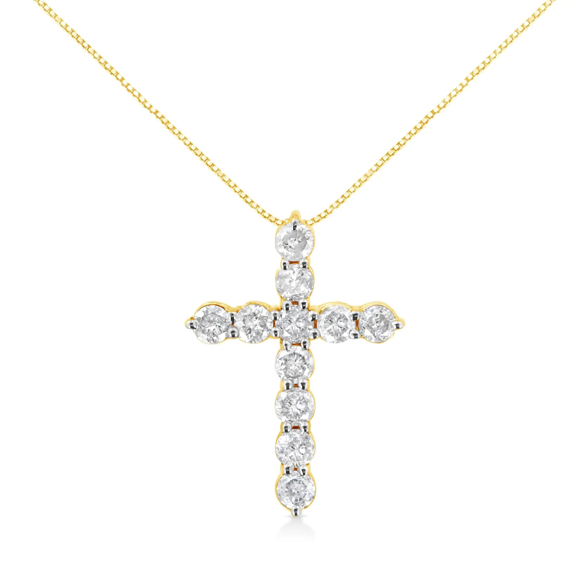 10K Yellow Gold Plated .925 Sterling Silver 1 cttw Prong Set Diamond Cross 18" Pendant Necklace (J-K Color, I1-I2 Clarity) - Evallys.com # #