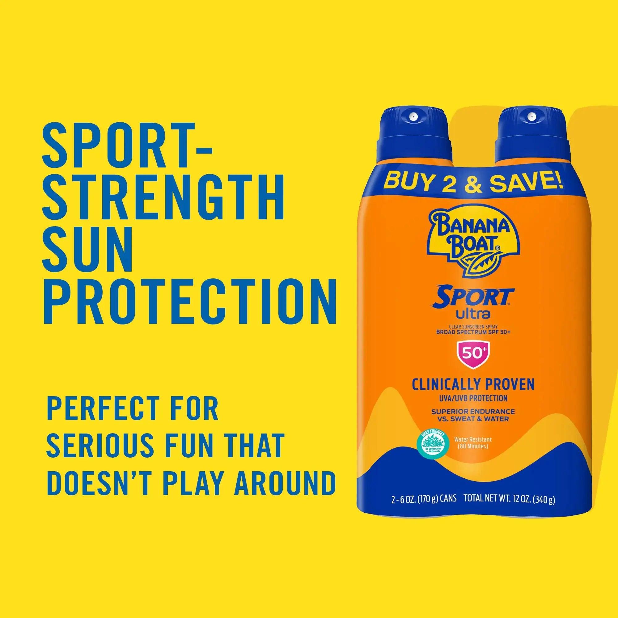 Banana Boat Sport Ultra SPF 50 Sunscreen Spray Twin Pack | Banana Boat Sunscreen Spray SPF 50, Spray On Sunscreen, Water Resistant Sunscreen, Oxybenzone Free Sunscreen Pack, 6oz each 6 Ounce (Pack of 2) - Evallys.com # #