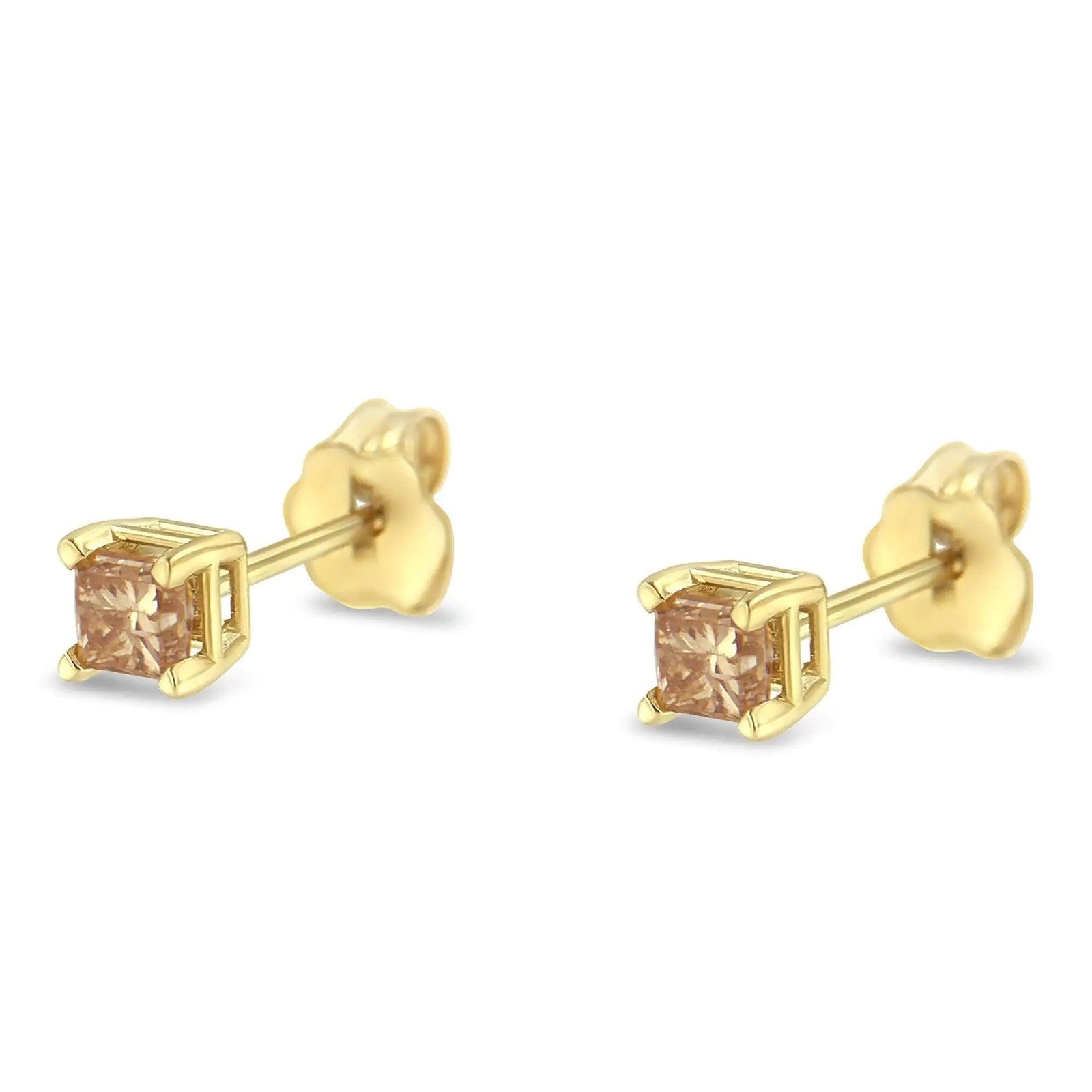 IGI Certified 14k Yellow Gold 4-Prong Set Princess-Cut Solitaire Diamond Push Back Stud Earrings (L-M Color, I1-I2 Clarity) - Evallys.com # #