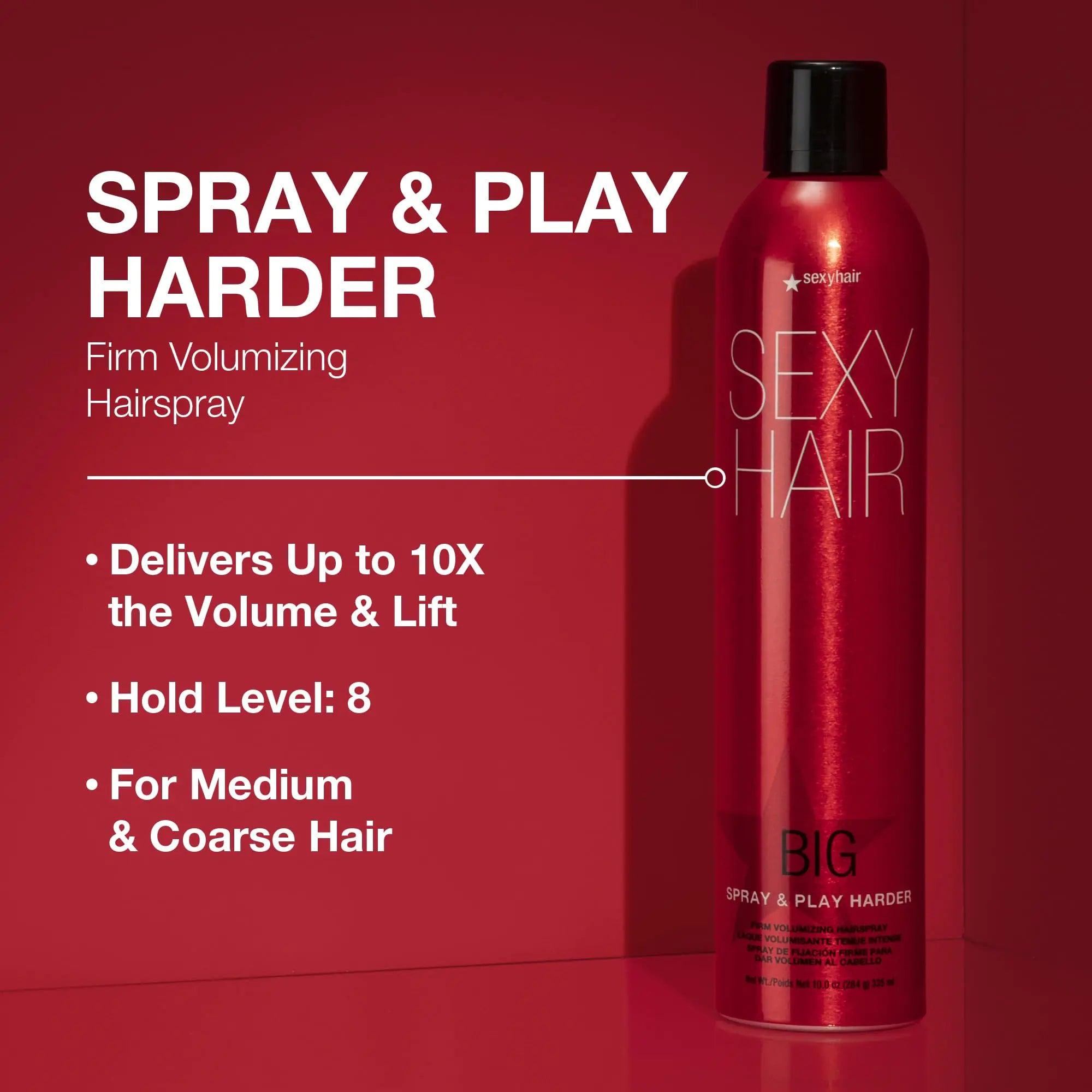 SexyHair Big Spray & Play Harder Firm Volumizing Hairspray, 10 Oz | All Day Hold and Shine | Up to 72 Hour Humidity Resistance Spray & Play Harder | 10 fl oz - Evallys.com # #