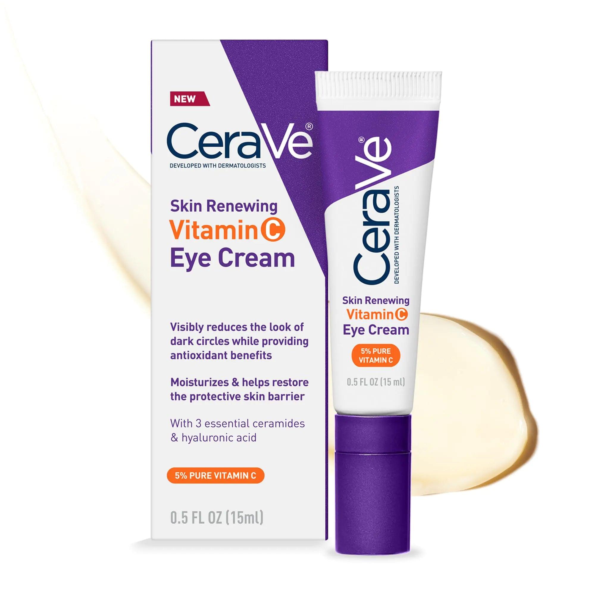 CeraVe Skin Renewing Vitamin C Eye Cream | Vitamin C, Hyaluronic Acid, Ceramides & Caffeine | Under Eye Cream For Dark Circles and Puffiness | Fragrance Free & Ophthalmologist Tested | 0.5 Fl. Oz - Evallys.com # #