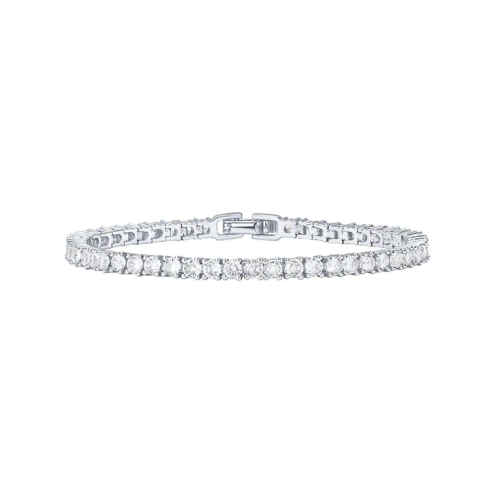 PAVOI 14K Gold Plated 3mm Cubic Zirconia Classic Tennis Bracelet | Gold Bracelets for Women | Size 6.5-7.5 Inch 7 Inches White Gold - Evallys.com # #