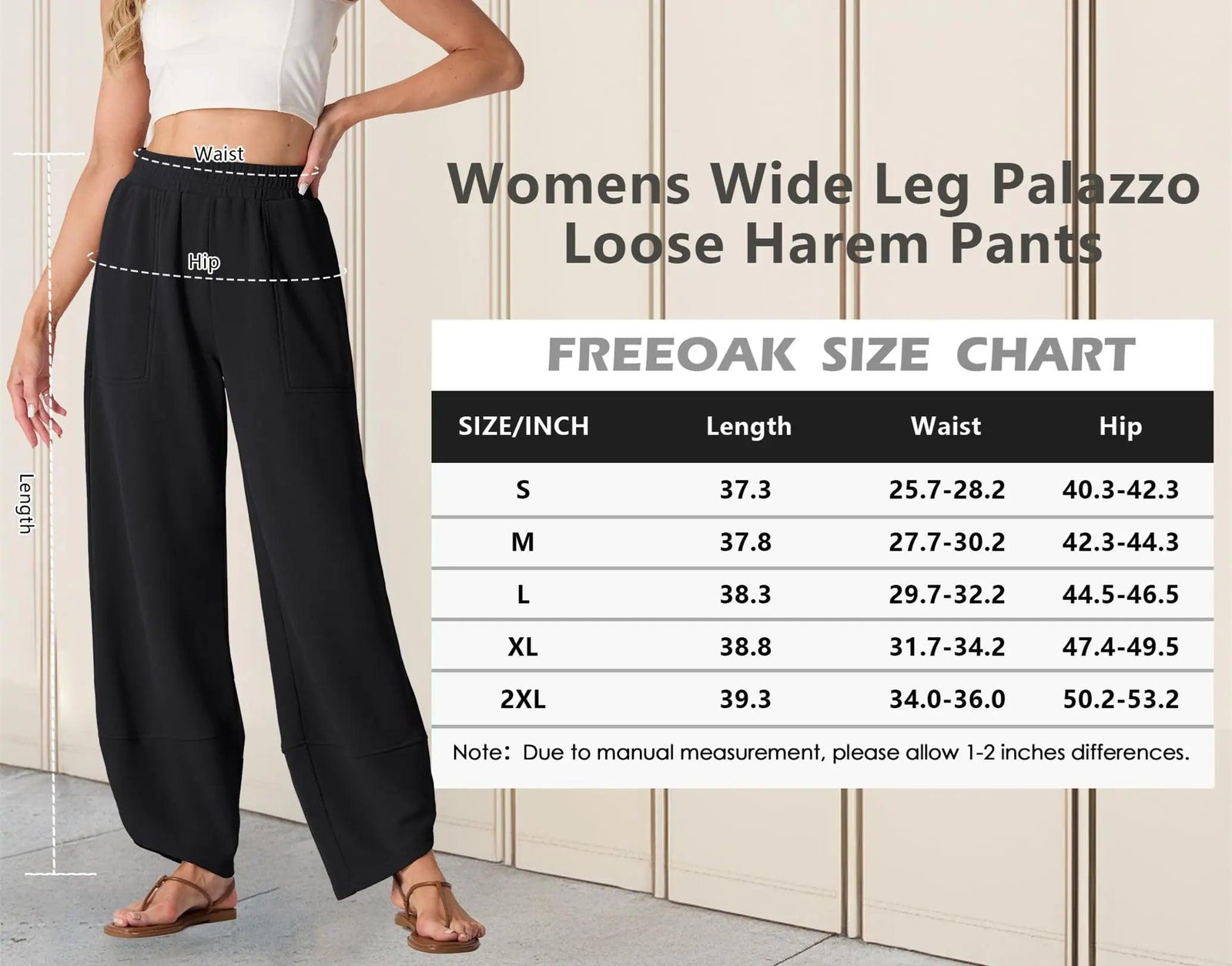 Womens Wide Leg Harem Pants Casual Loose Elastic Waist Solid Color Comfy Palazzo Lounge Baggy Sweatpants with Pockets Small Black - Evallys.com # #