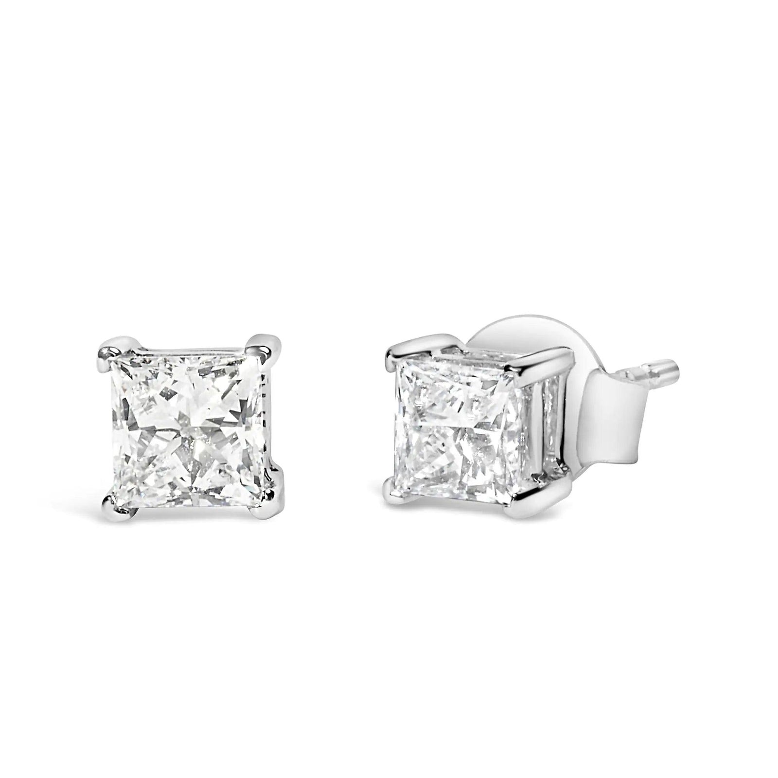 14K White Gold 3/8 Cttw Lab Grown Princess-Cut Diamond 4-Prong Solitaire Stud Earrings (VS1-VS2 Clarity, F-G Color) - Evallys.com # #