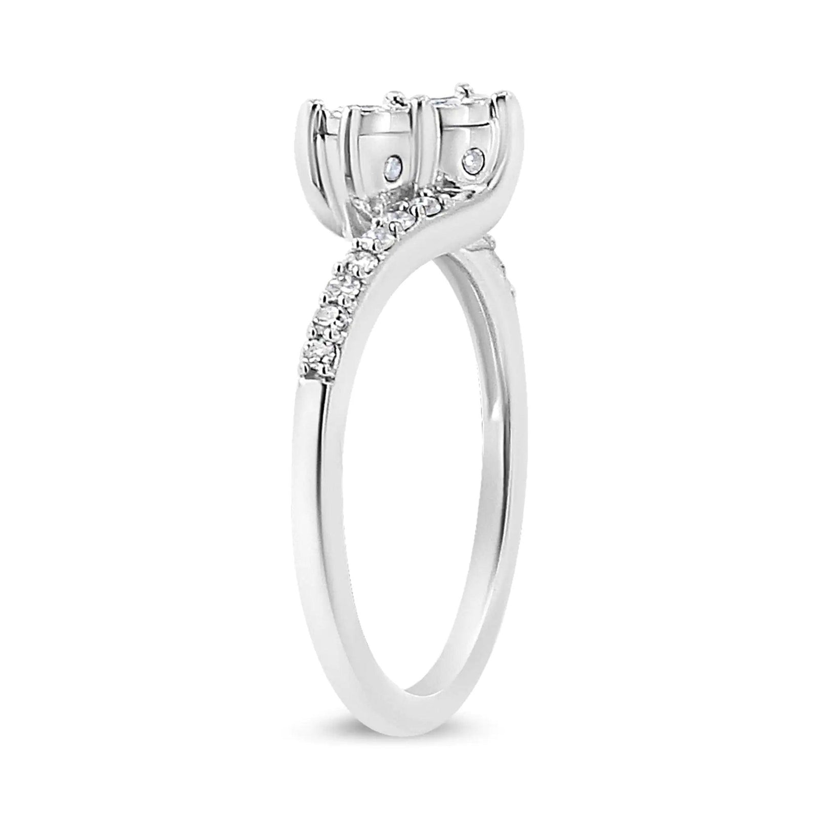 10K White Gold 1/4 Cttw Miracle Set Round Cut Diamond Two-Stone Ring (H-I Color, I2 Clarity) - Evallys.com # #