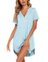 Ekouaer Women V Neck Button Down Nightgown Light Blue Small - Evallys.com # #
