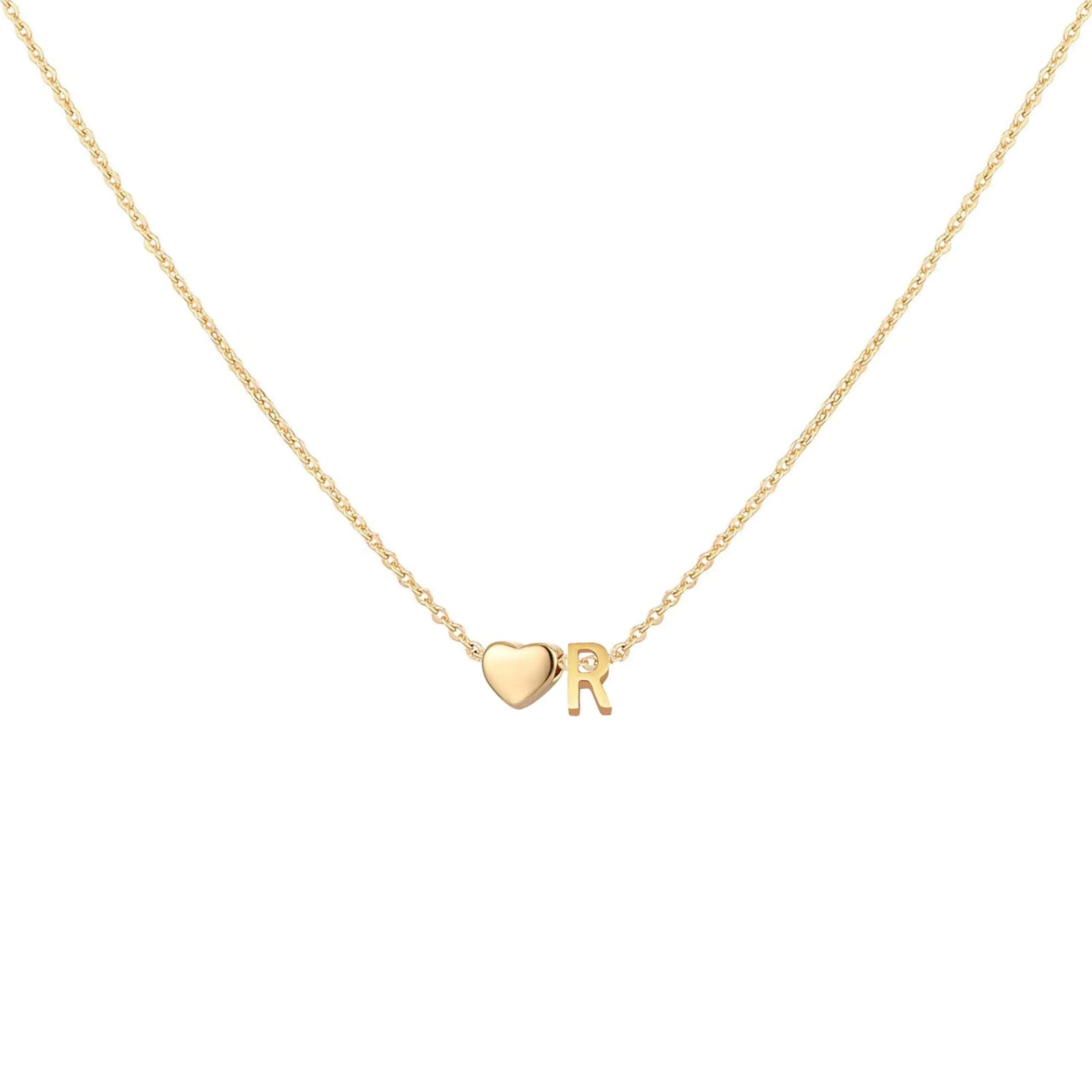 Glimmerst Initial Heart Necklace,18K Gold Plated Stainless Steel Tiny Heart Letter Necklace Personalized Monogram Name Necklace for Women R - Evallys.com # #