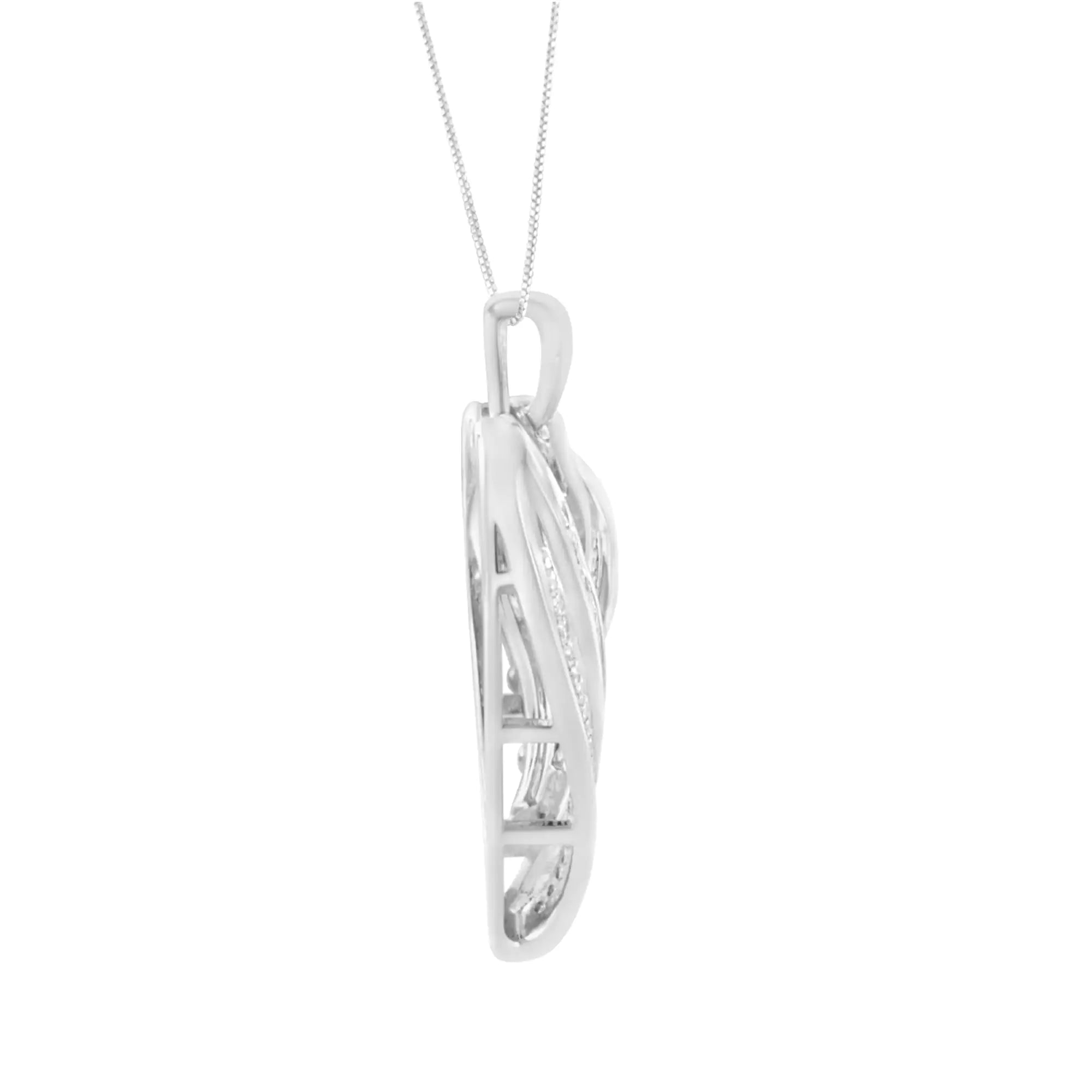 .925 Sterling Silver 3/4 Cttw Round and Baguette-Cut Diamond Open Heart 18" Pendant Necklace (I-J Color, I2-I3 Clarity) - Evallys.com # #