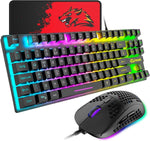 Gaming Keyboard and Mouse Combo, 88 Keys Compact Rainbow Backlit Mechanical Touch Keyboard, RGB Backlit 6400 DPI Lightweight Gaming Mouse with Honeycomb Case for Windows PC Gamers (Blue) - Evallys.com # #