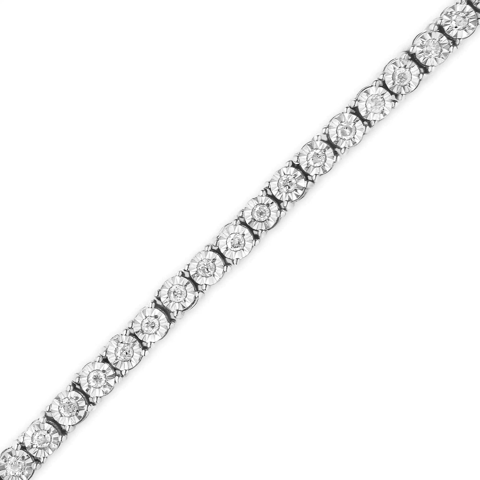 .925 Sterling Silver 1.0 Cttw Miracle-Set Diamond Round Faceted Bezel Tennis Bracelet (I-J Color, I3 Clarity) - Evallys.com