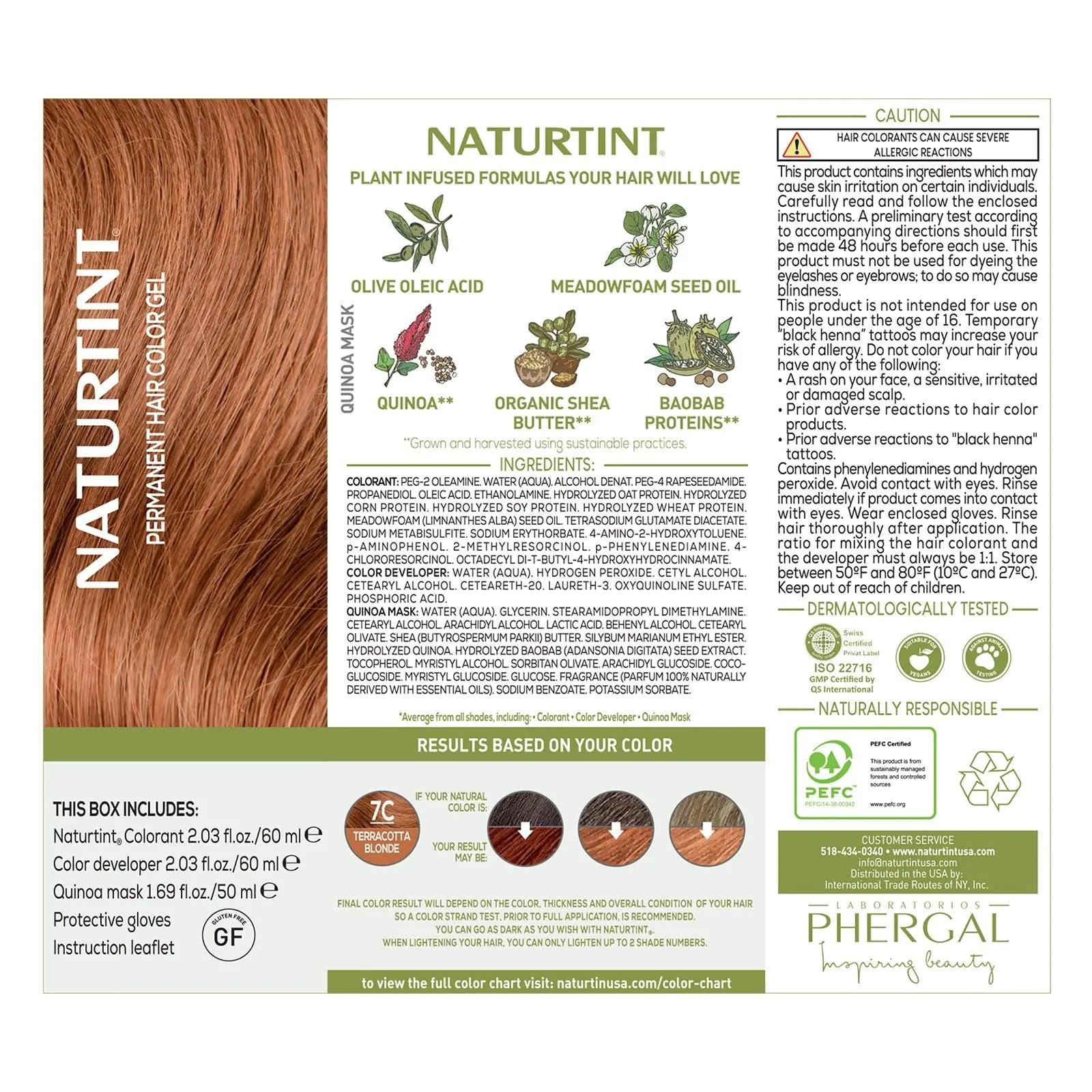 Naturtint Permanent Hair Color 7C Terracotta Blonde (Pack of 6), Ammonia Free, Vegan, Cruelty Free, up to 100% Gray Coverage, Long Lasting Results - Evallys.com # #