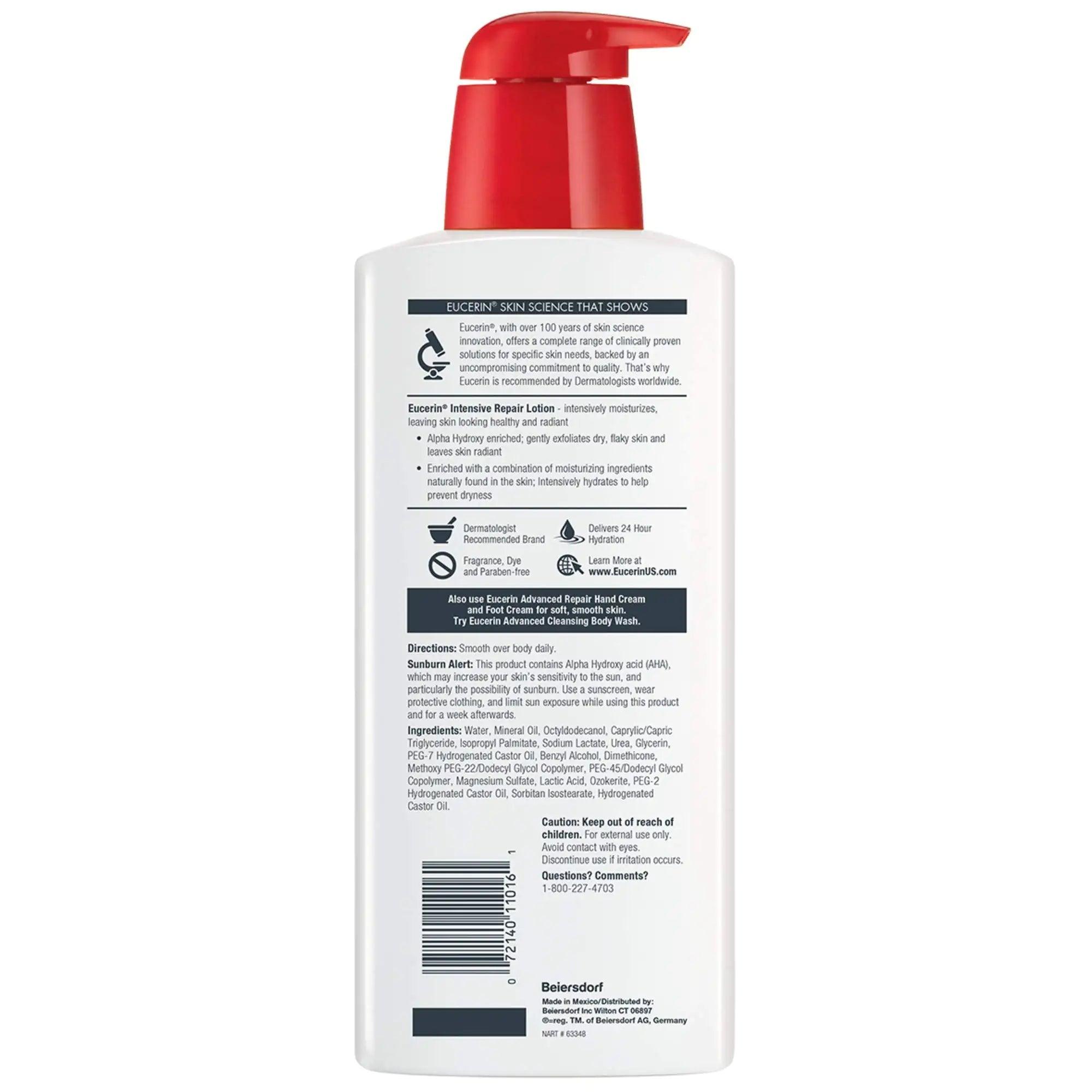 Eucerin Intensive Repair Body Lotion for Very Dry, Flaky Skin, Fragrance Free Body Moisturizer with Alpha Hydroxy, 16.9 Fl Oz Bottle - Evallys.com # #