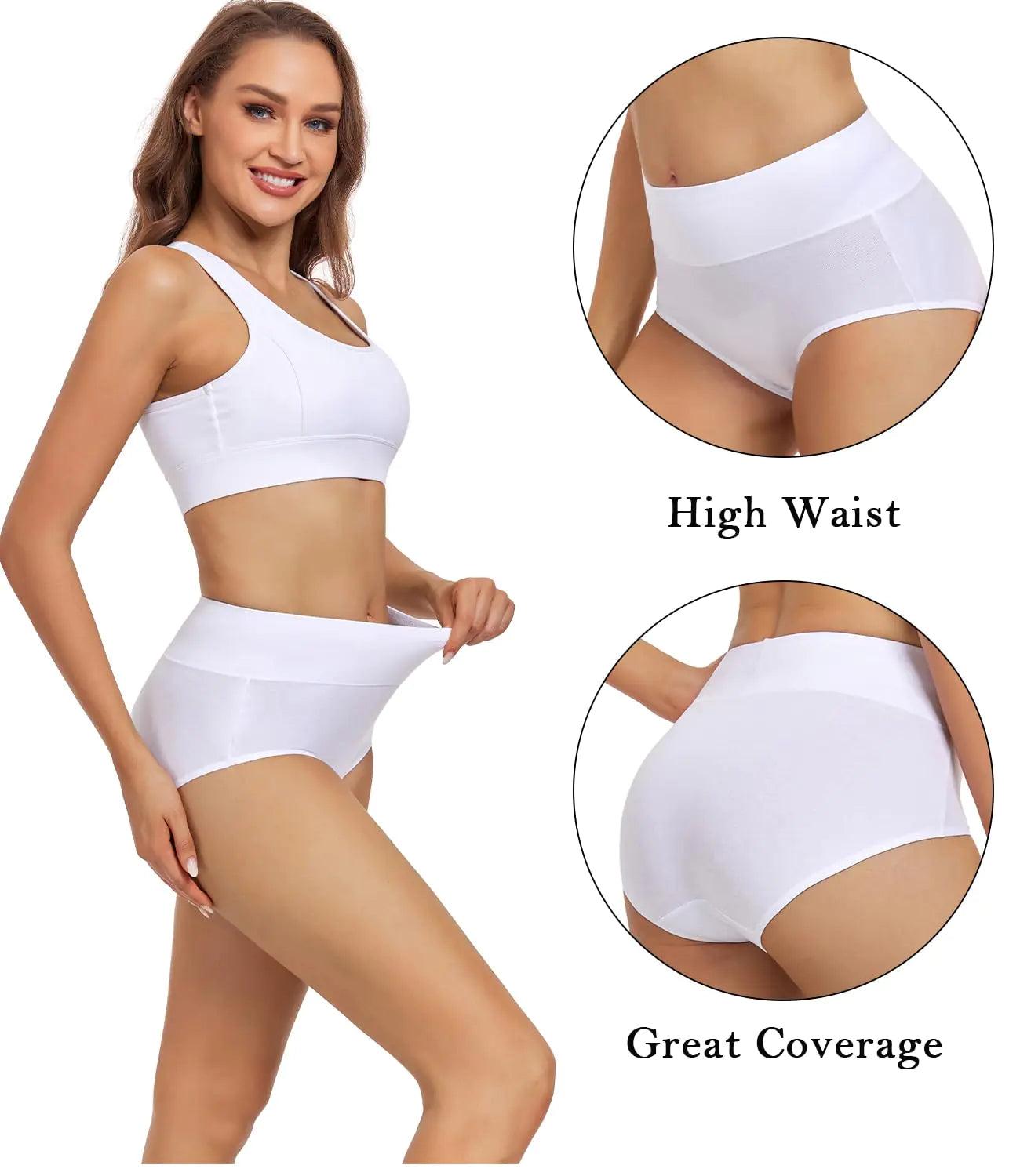 wirarpa Women's Underwear High Waisted Ladies Cotton Panties Soft Full Coverage Briefs 5 Pack (Regular & Plus Size) X-Small White-5p - Evallys.com # #