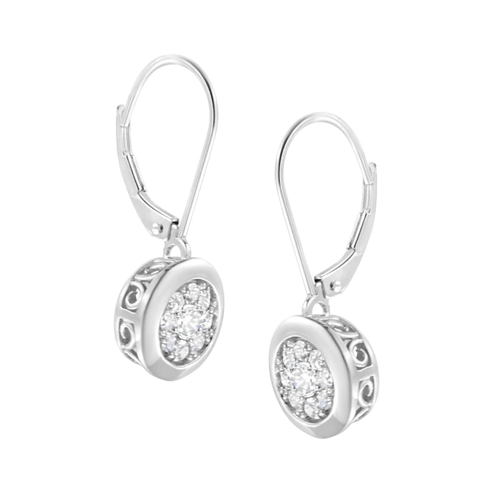 .925 Sterling Silver 3/4 cttw Lab Grown Diamond Cluster Dangle Earring (F-G Color, VS2-SI1 Clarity) - Evallys.com # #