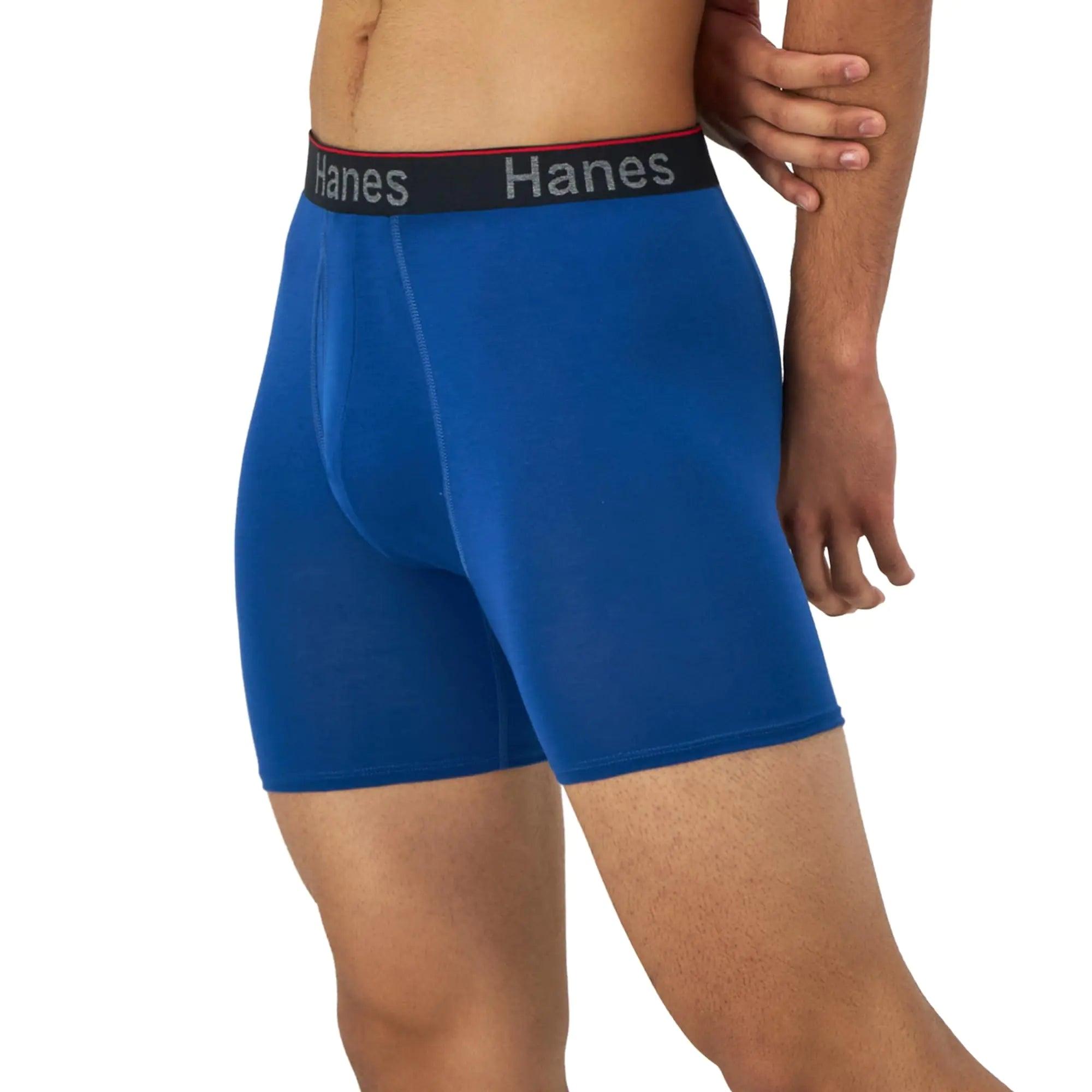 Hanes Total Support Pouch Men's Boxer Brief Underwear, Anti-Chafing, Moisture-Wicking Odor Control, 3-Pack (Reg or Long Leg) Large Regular Leg - Blue/Red/Black - 3 Pack - Evallys.com # #