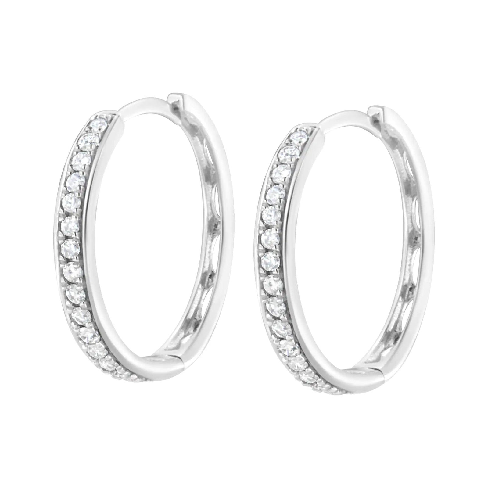 .925 Sterling Silver 1/2 cttw Lab Grown Diamond Hoop Earring (F-G Color, VS2-SI1 Clarity) - Evallys.com # #