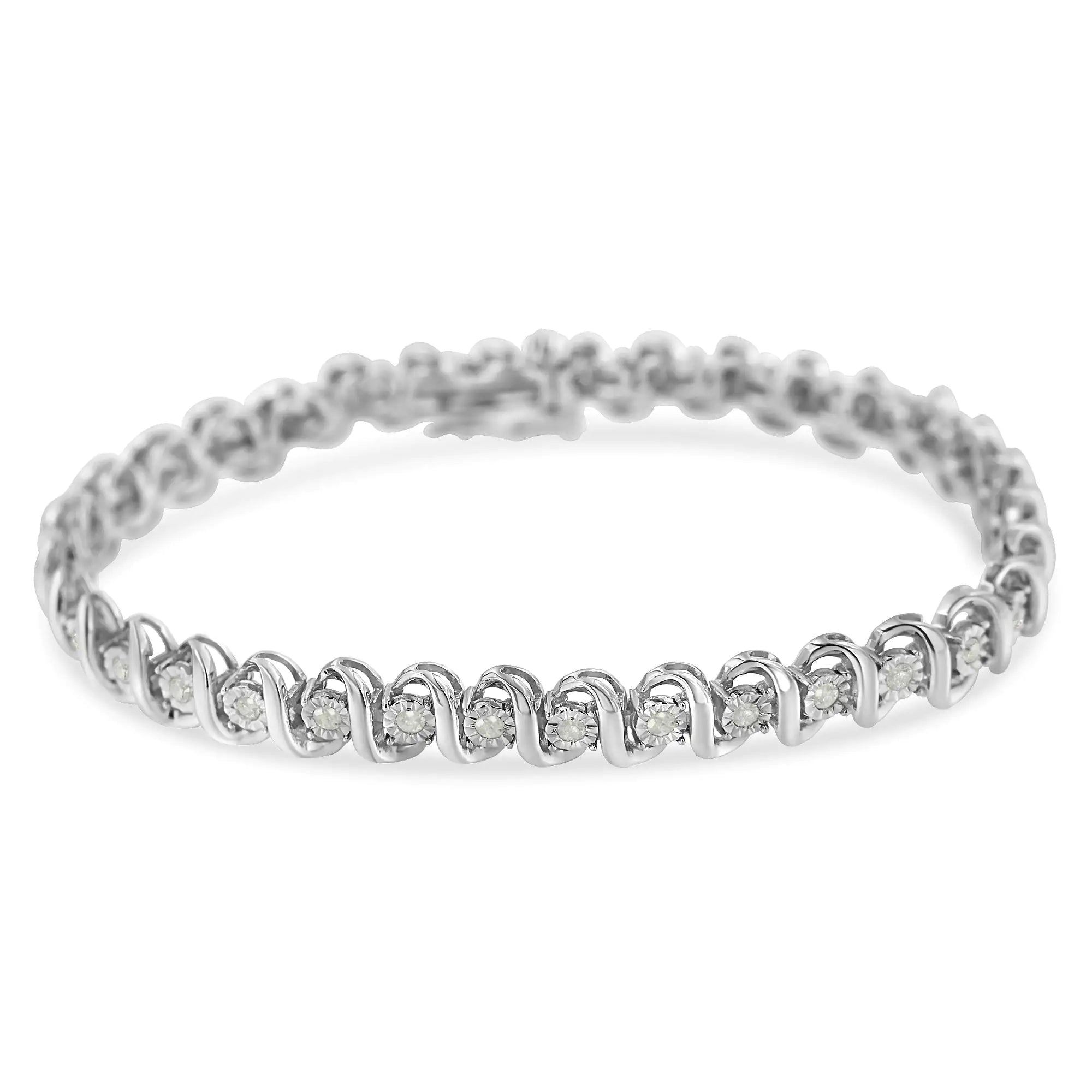 .925 Sterling Silver 1.0 cttw Miracle-Set Round Diamond S-Link Tennis Bracelet (I-J Color, I3 Clarity) -7" - Evallys.com # #