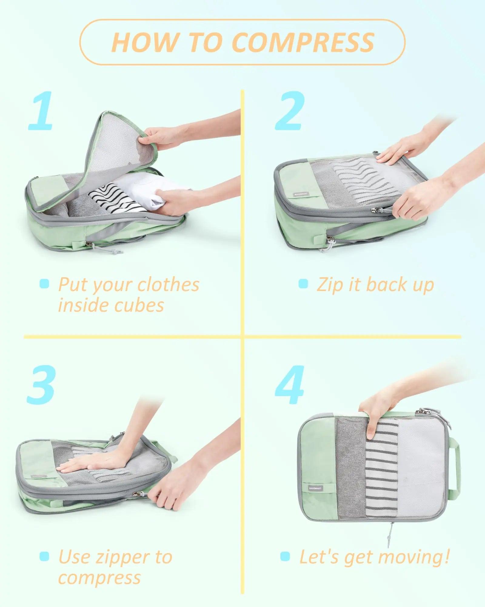 BAGSMART 6 Set/4 Set/2 Set Compression Packing Cubes for Travel, Lightweight Vacation Travel Essentials, Travel Accessories for Suitcase Organizer Bags Set, Durable Luggage Organizer Travel Bags Set of 6 Kohlrabi Green - Evallys.com # #