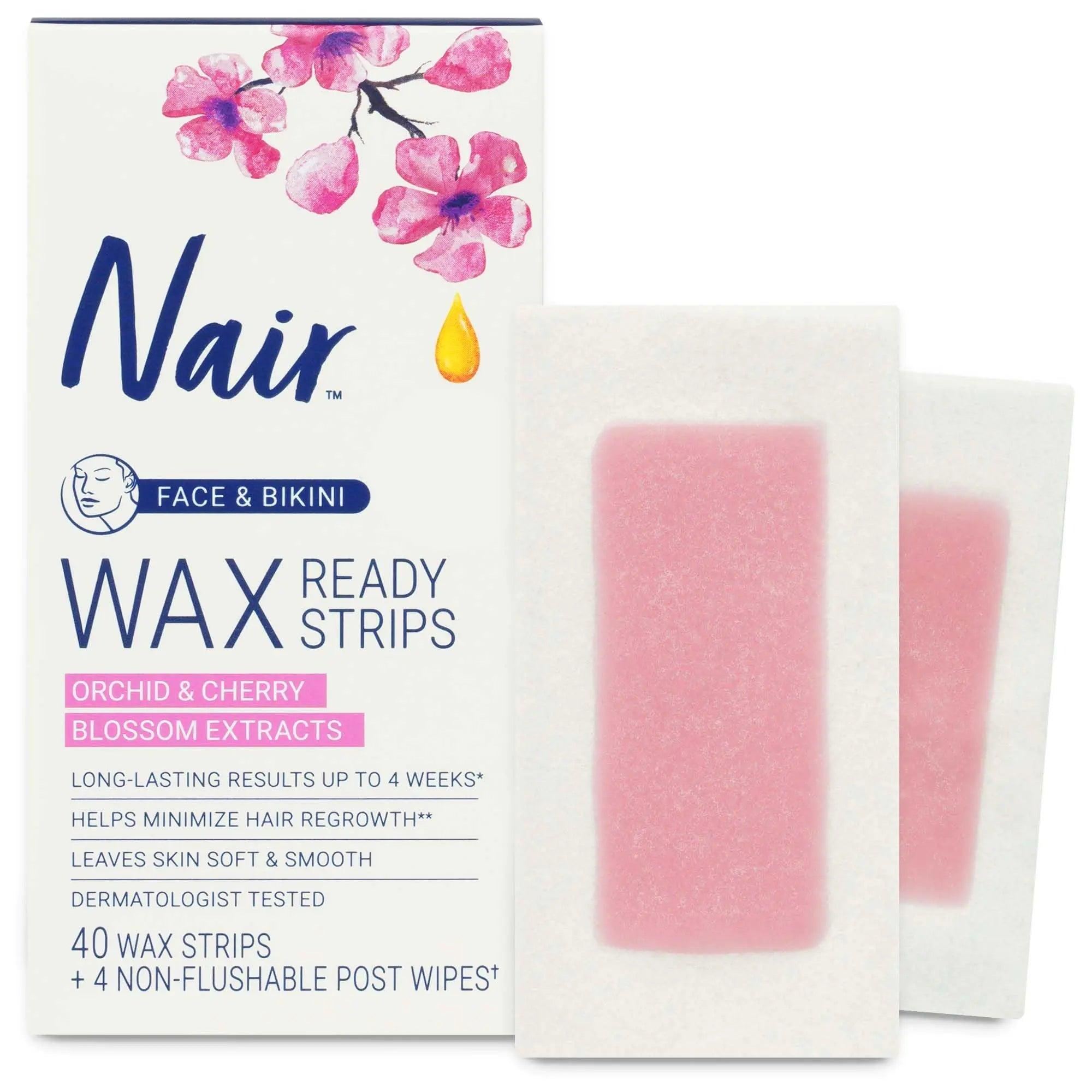 Nair Hair Remover Wax Ready Strips, Face and Bikini Hair Removal Wax Strips, 40 Count Normal - Evallys.com # #