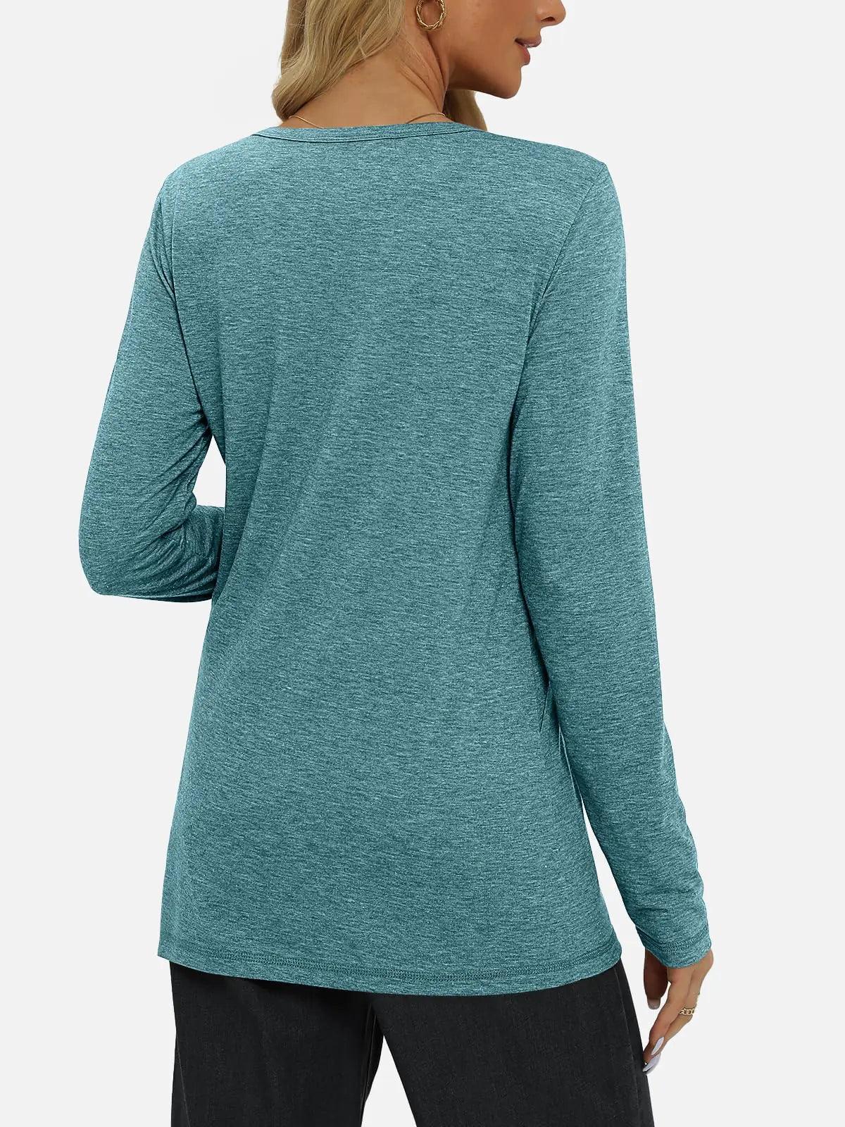 AUTOMET Womens Long Sleeve Shirts Pleated Crew Neck Casual Fall Fashion Tops Loose Fit Lightweight Girls Outfits Clothes Large Bluegreen - Evallys.com # #