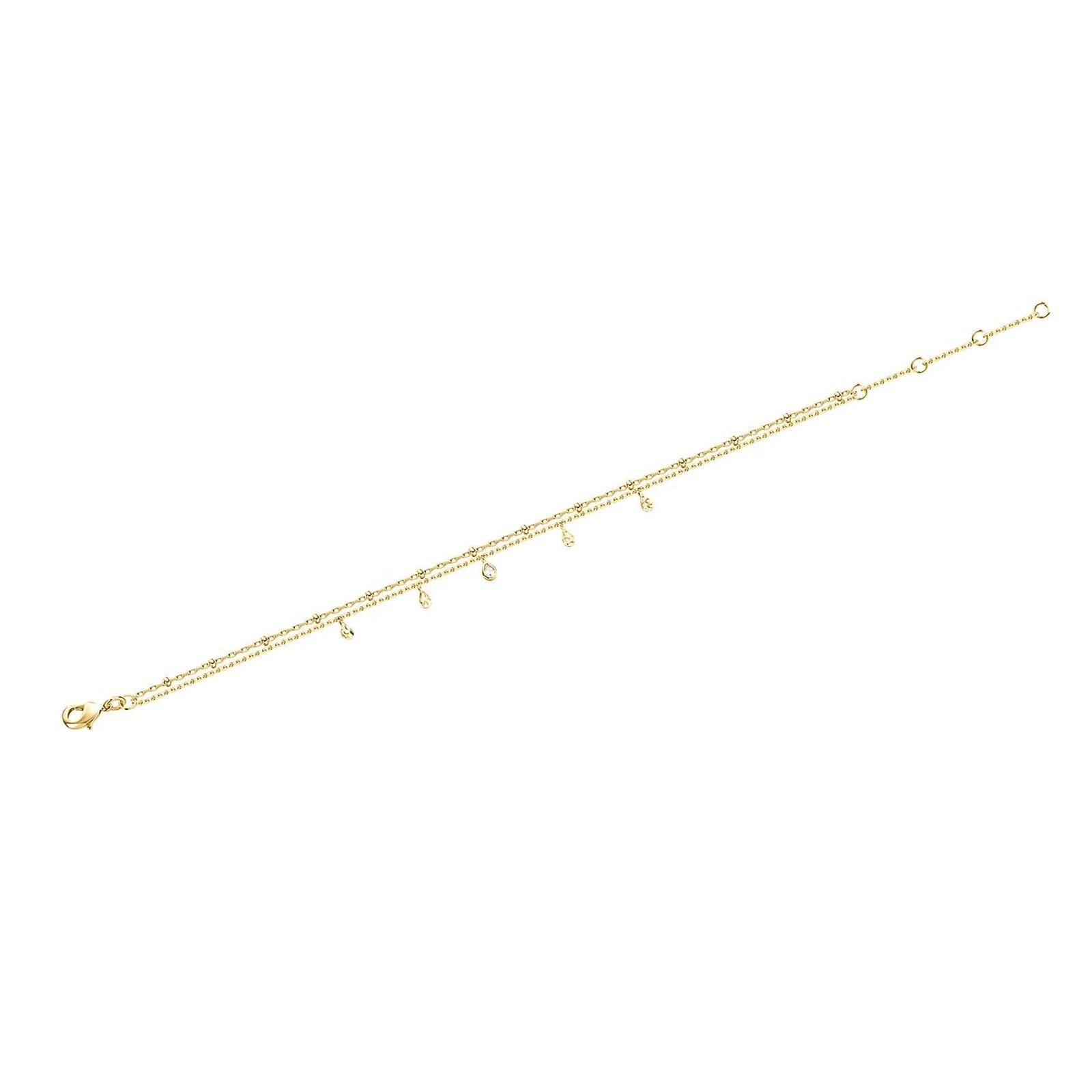 PAVOI 14K Gold Plated Beaded Cuban Cubic Zirconia Simulated Diamond Station Infinity Chain Bracelets for Women | Adjustable Chain Bracelet Yellow Gold Double - Evallys.com # #