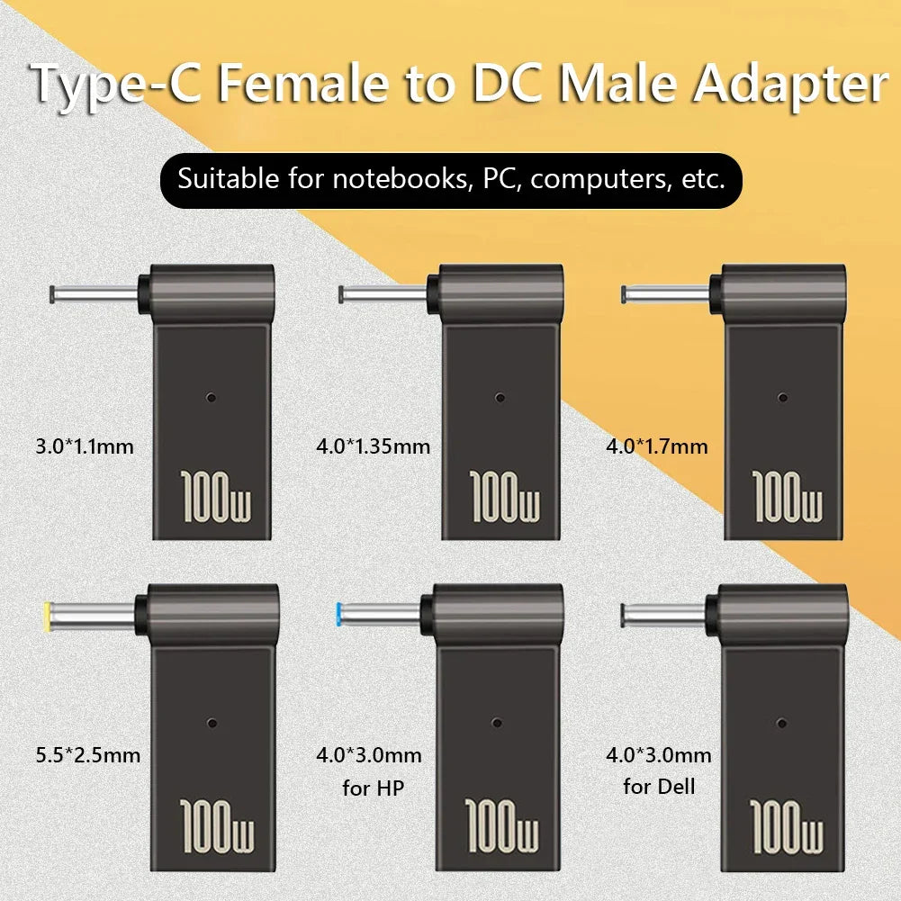 PD 100W Laptop Power Adapter Connector Type C Laptop Power Adapter Connector Plug Type C Female to DC Male Jack Plug for HP Dell - Evallys.com