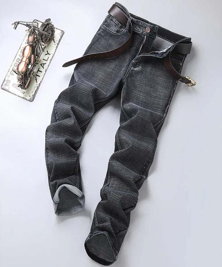 Blue Men's Stretch Jeans, Black Denim Trousers, Fashion Slim Casual Pants Asian Size 28-40 - Evallys.com