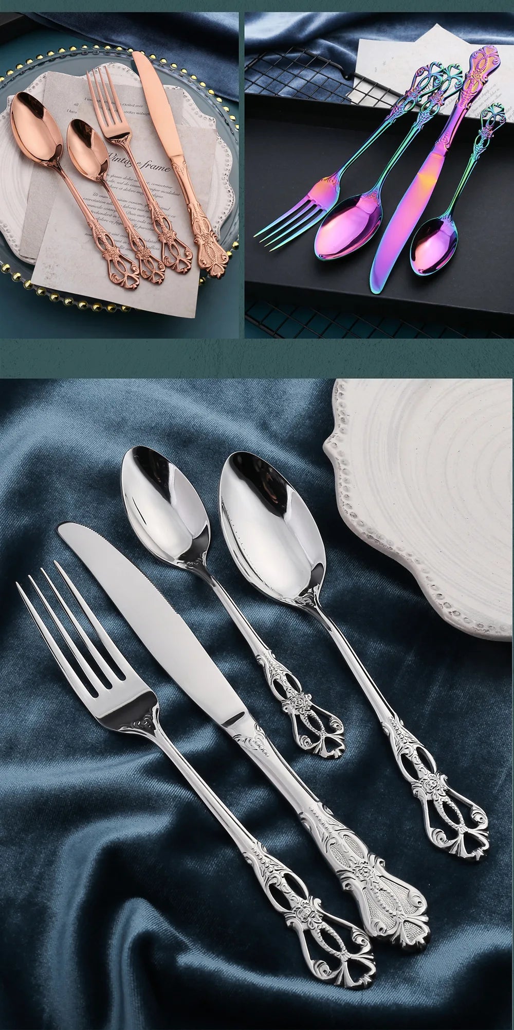 24pcs Cutlery Set Gold Dinnerware Stainless Steel Royal Spoon Forks Knives Kitchen Western Dinner Silverware Tableware Gift