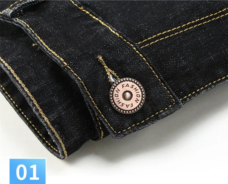 Blue Men's Stretch Jeans, Black Denim Trousers, Fashion Slim Casual Pants Asian Size 28-40 - Evallys.com