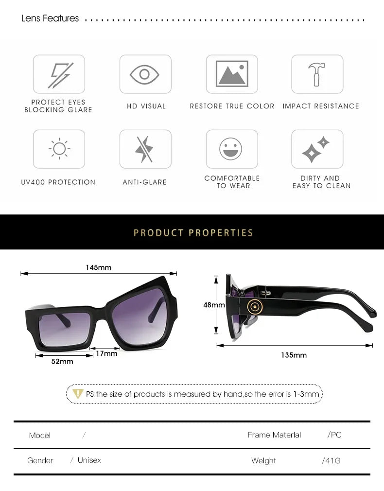 Men Punk Sunglasses Luxury Brand Designer Steampunk Geometry Polygon Sun Glasses Women UV400 Driving Square Shade Unique Eyewear - Evallys.com