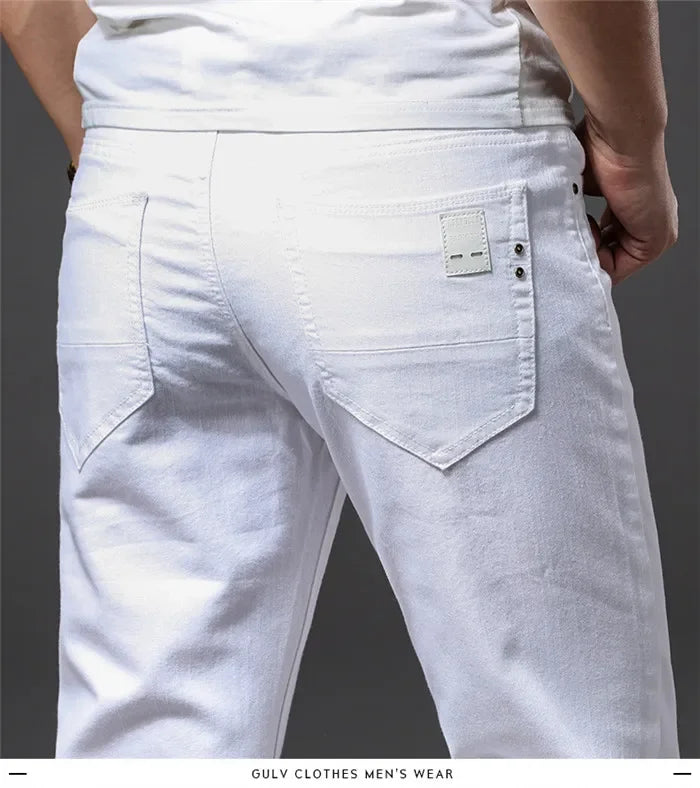 Men White Jeans Fashion Casual Classic Style Slim Fit Soft Trousers Male Brand Advanced Stretch Pants - Evallys.com