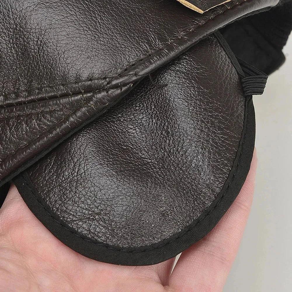 Men’s Real Leather Earflap Baseball Cap – Winter Cowhide Hat - Evallys.com